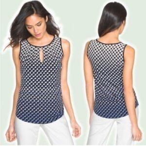 White House Black Market pleated stretch geo pattern sleeveless blouse size S